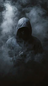 Hooded faceless figure surrounded by dense swirling smoke.