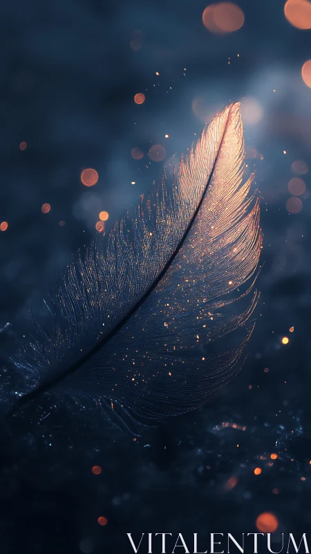 Glimmering feather resting in a quiet midnight glow.