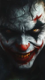 Hyper-detailed sinister clown portrait, facial texture study.