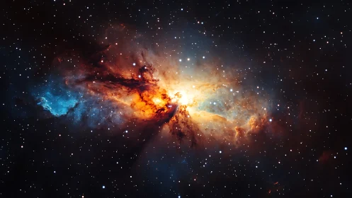 Stellar nebula core erupts in high-contrast chromatic plasma field