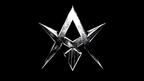 Sharp silver star emblem with bold, edgy character.
