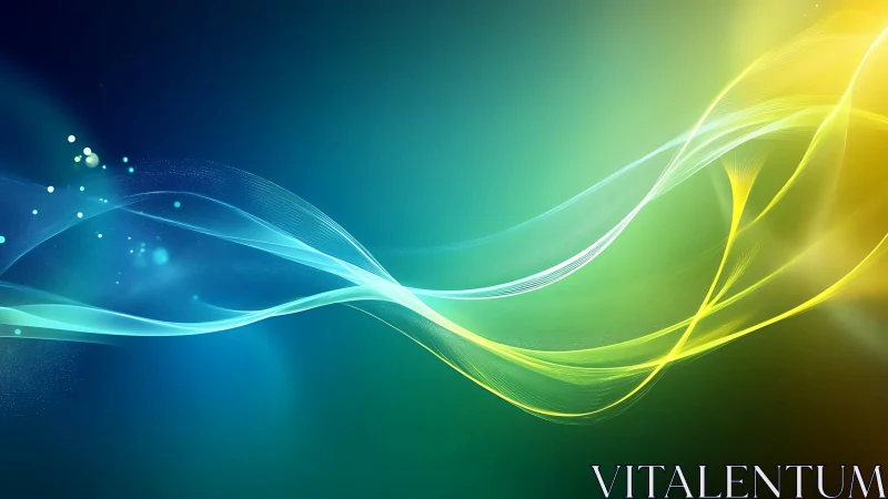 Glowing blue and yellow light waves drift across a calm sky