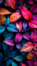 Neon dusk foliage singing in a rainbow forest hush.