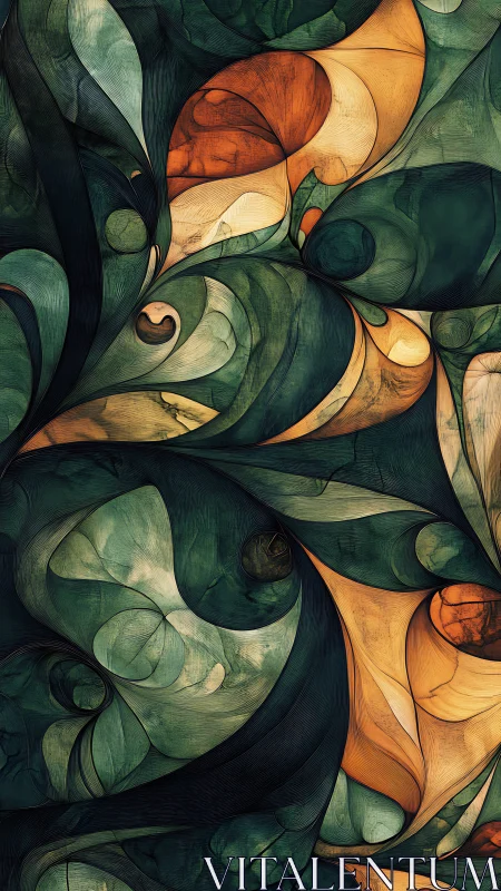 Organic abstract curves unfold in deep teal and ember light