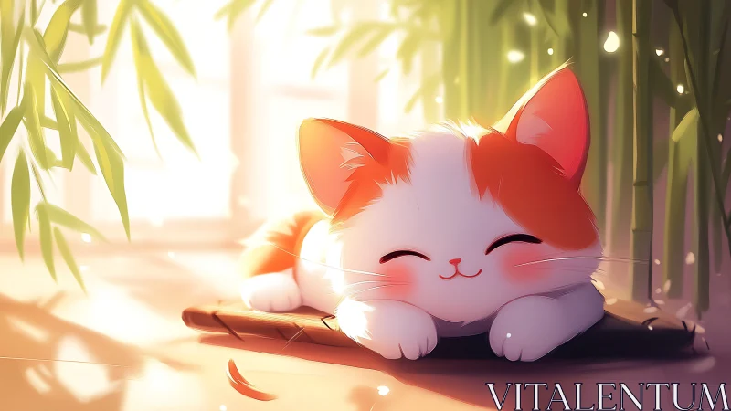 White Cat with Red Ears Resting on Wooden Surface