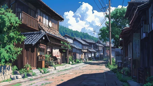 Sunlit village street drifting through a lazy summer afternoon.