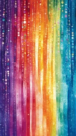 Vertical rainbow color bands form dense beaded curtain field