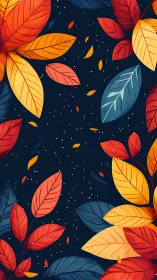 Bold autumn leaves pattern on dark blue background.