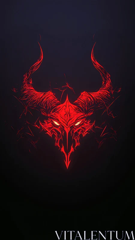 Demonic horned skull glows in crimson linework shadow