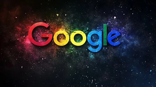 Google logo glows over multicolor cosmic dust field