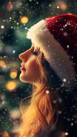 Dreamy Christmas portrait glows with soft festive snowfall