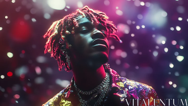 Color-saturated portrait under defocused bokeh lighting in shallow focus