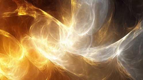 Glowing golden and silver energy swirls dance across darkness