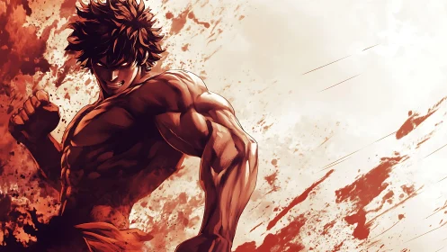 Blazing brawler rising from a storm of painted fury.