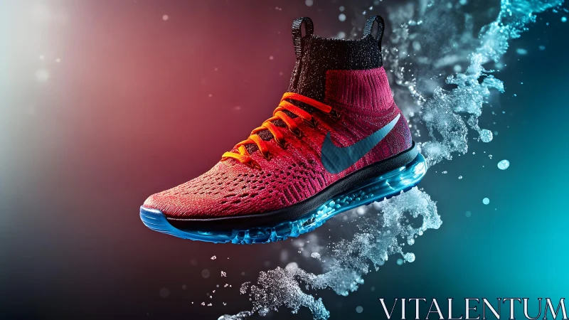 Vibrant red Nike running shoe in dynamic splash art style.