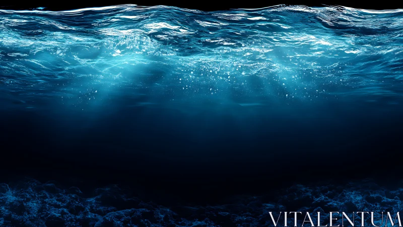 Subsurface ocean layer with caustic light rays and dark seabed