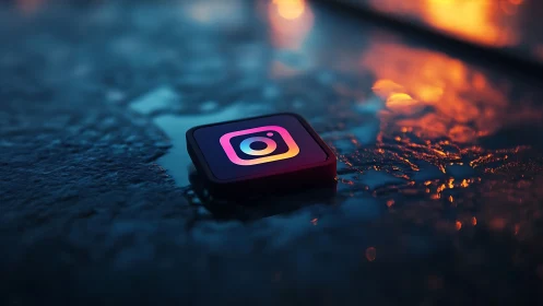 Instagram Icon Emerges from Molten Surface in Neon Glow.