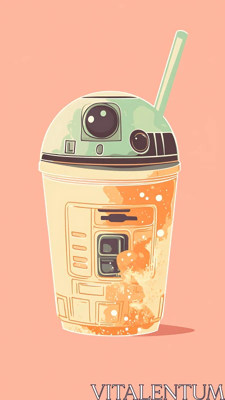Robot drink cup illustration with pastel sci fi design.