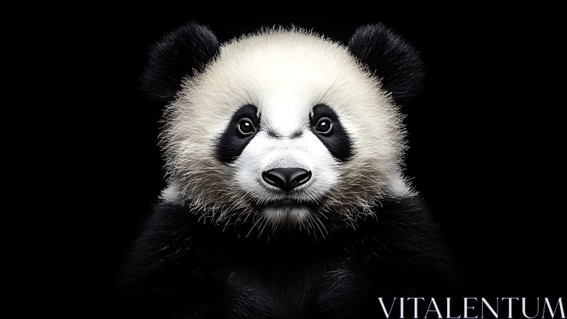 Panda portrait shows hyperreal fur detail on black background