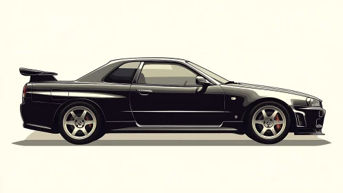 Sleek black sports coupe poised for an easygoing open road drive.