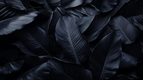 Midnight banana leaves form layered monochrome canopy.