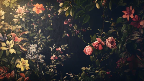 Nocturnal Bloom Tapestry Whispers Secrets Through Darkened Velvet.