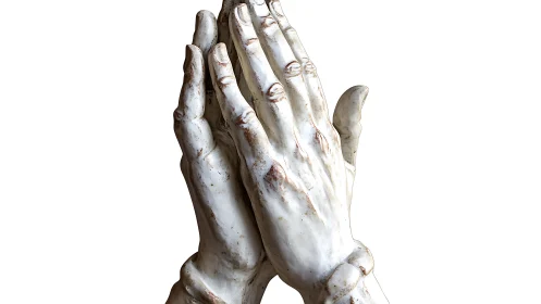 Praying hands sculpture shows vertical joined palms detail