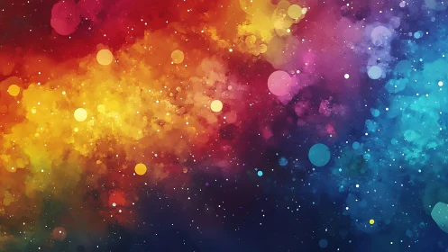 Multicolored nebula field with circular light particles.