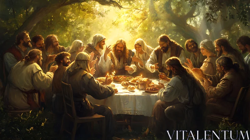 Warm gathering at a sunlit table sharing bread and stories.