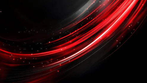 Dynamic red light streaks on black abstract digital background.