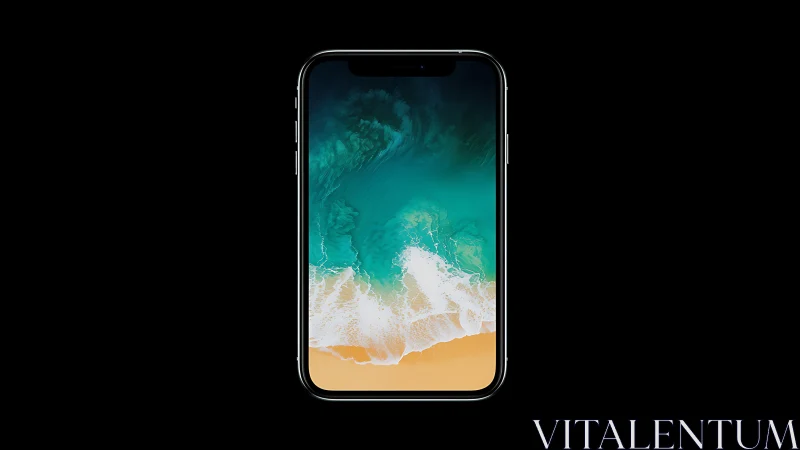 Modern smartphone displaying serene coastal landscape wallpaper