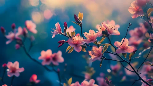 Pink Blossoms Dancing in Golden Sunlight