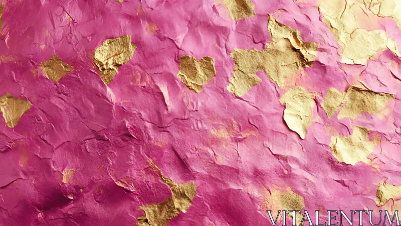 Textured magenta surface with irregular metallic gold leaf accents