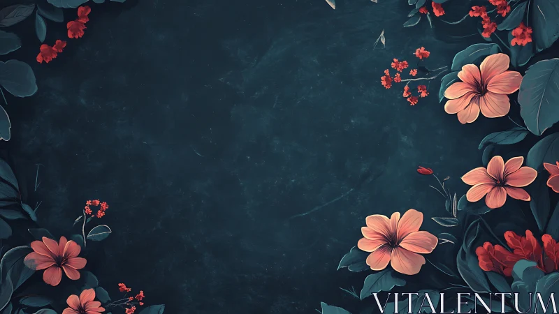 Coral Blossoms Dance Across a Moody Teal Canvas