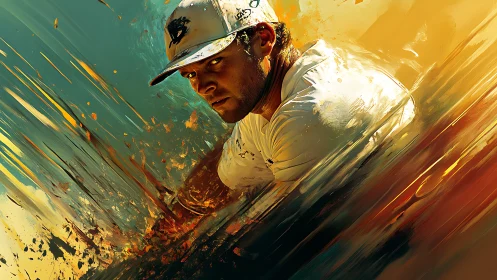 Male baseball player rendered in dynamic abstract motion