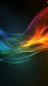 Colorful light waves on dark background in motion.