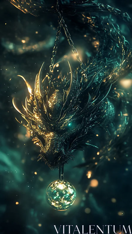 Bioluminescent draconic construct suspending radiant orb.