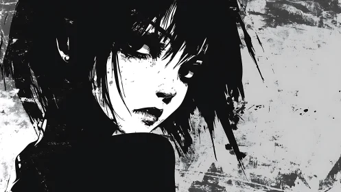 Monochrome punk portrait with splattered ink textures.