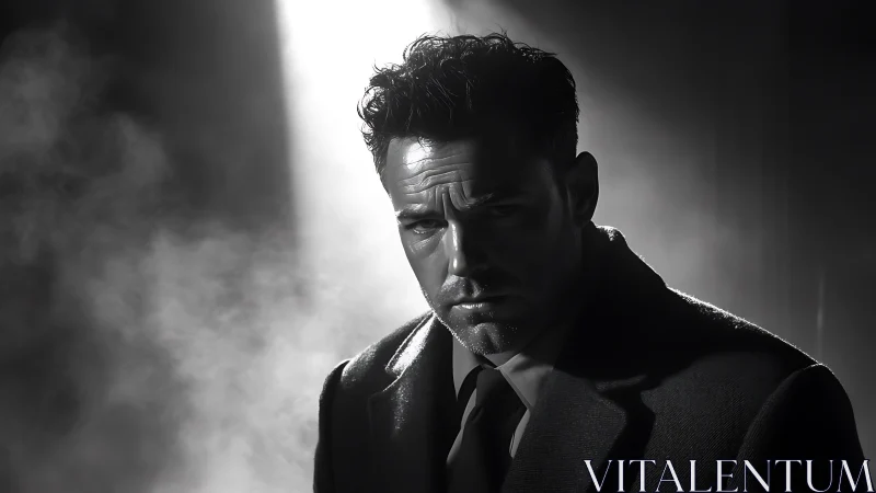 Noir-lit gaze carves a lone rebel from drifting shadow