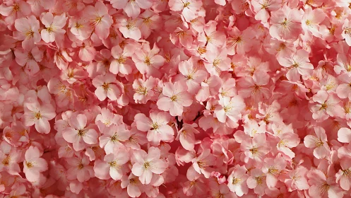 Densely Clustered Botanical Arrangement of Pink Blossom Flora with Golden Stamen Details.