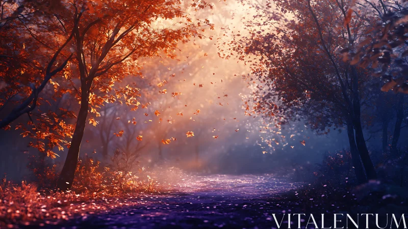 Luminous Autumn Canopy with Cascading Foliage and Atmospheric Light.