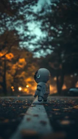 Tiny dusk astronaut listens to city lights hum around him