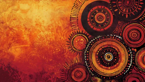 Geometric circular patterns on textured orange background.