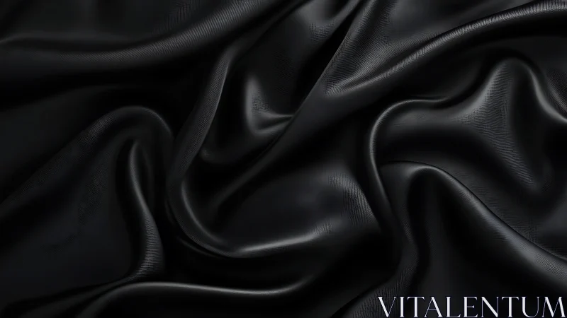 High-Resolution Silk Fabric Study: Lustrous Black Textile with Dynamic Dimensional Folds