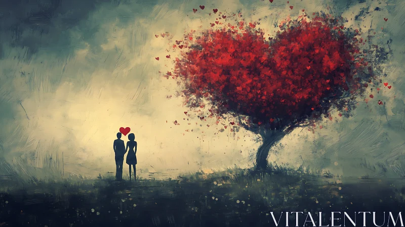 Heart Tree Silhouettes: Digital Romance Landscape.