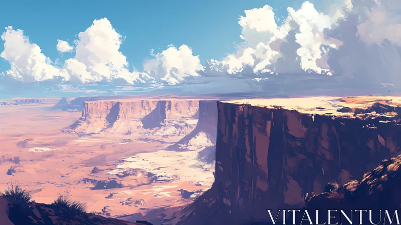 Sunlit canyon mesas converse with roaming sky giants.