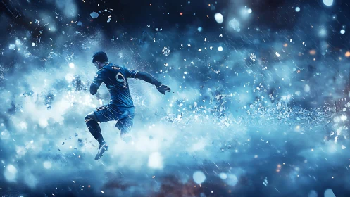Dynamic digital painting of explosive football action moment.