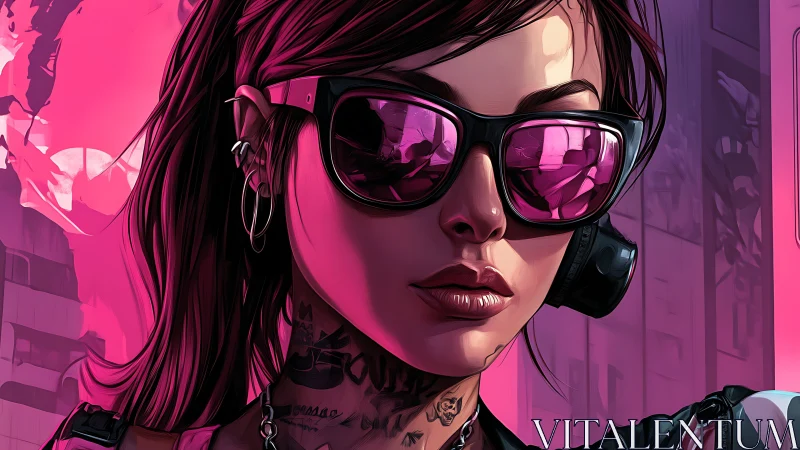 Cyberpunk portrait with magenta neon backlit visor composition.