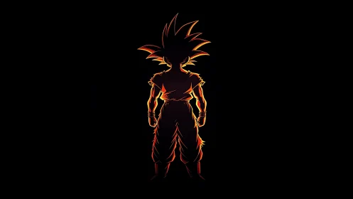 Backlit anime warrior silhouette with neon rim lighting outline.
