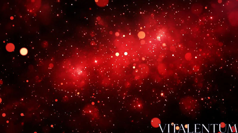 Crimson stardust drifts through a glowing nebula of lights